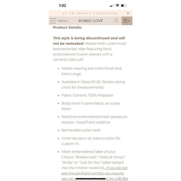 Robed With Love Women’s Pink Hildy Robe / Size- Small - Picture 16 of 16